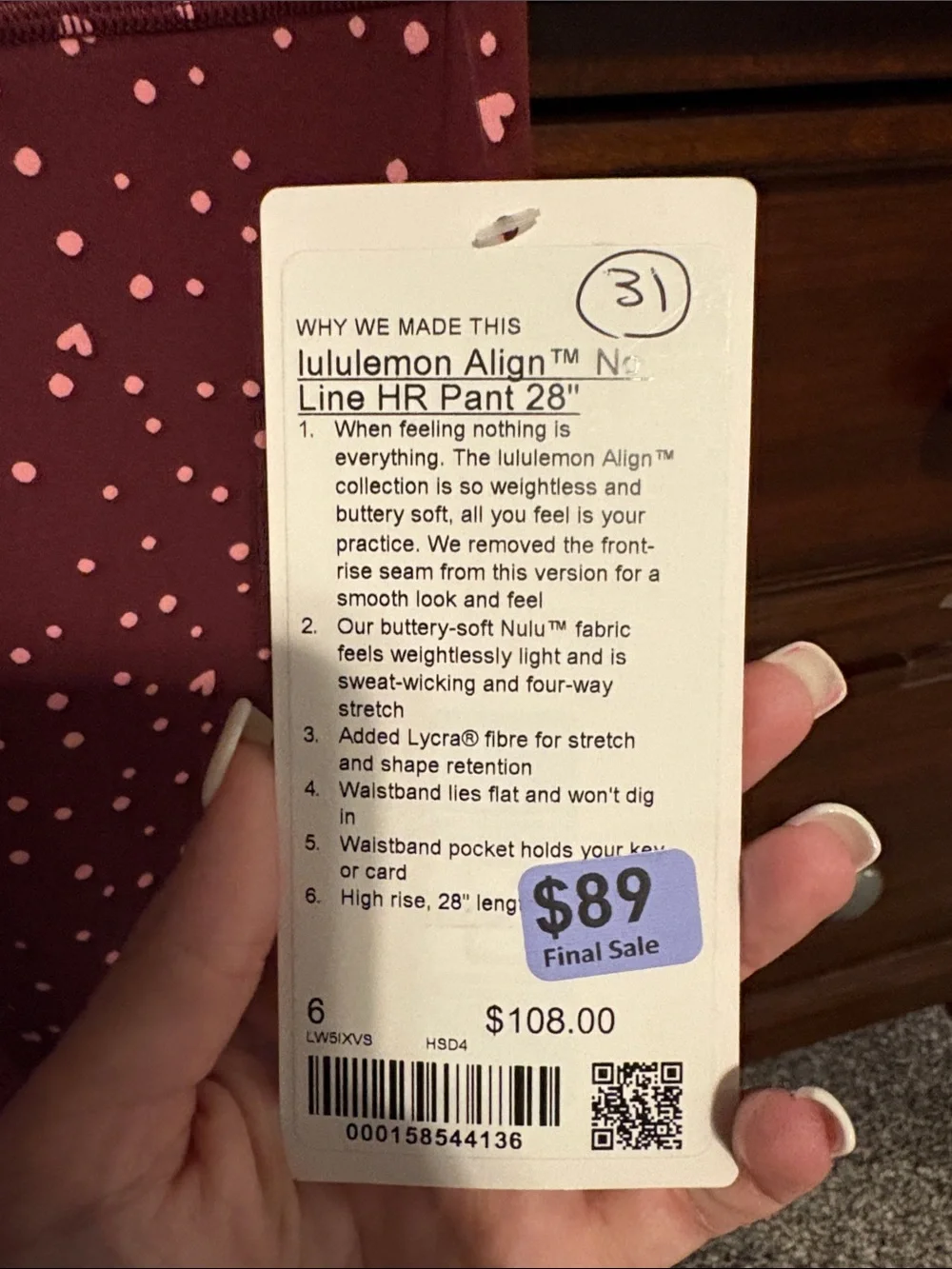 Lululemon Align No Line HR Pant 28”